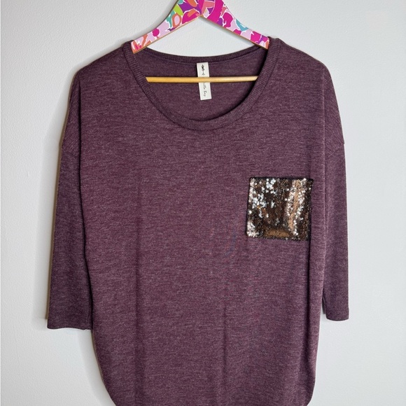 Vanilla Bay Tops - Vanilla Bay | Maroon/Purple Sequin Pocket Women's Top | Size Medium